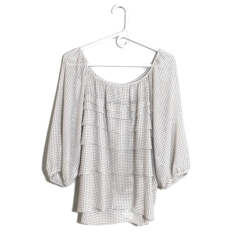 Studio M Polka Dot White and Black Ruffle Top Size XL